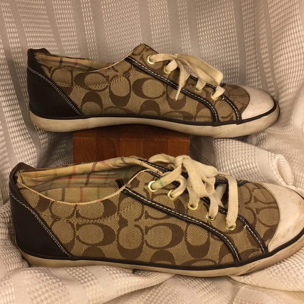 Coach monogrammed canvas/leather lace up shoes